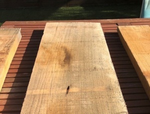 42 mm x 750 mm x 3600 mm Tischplatte mit Baumkante Massivholz Mugga-Eukalyptus