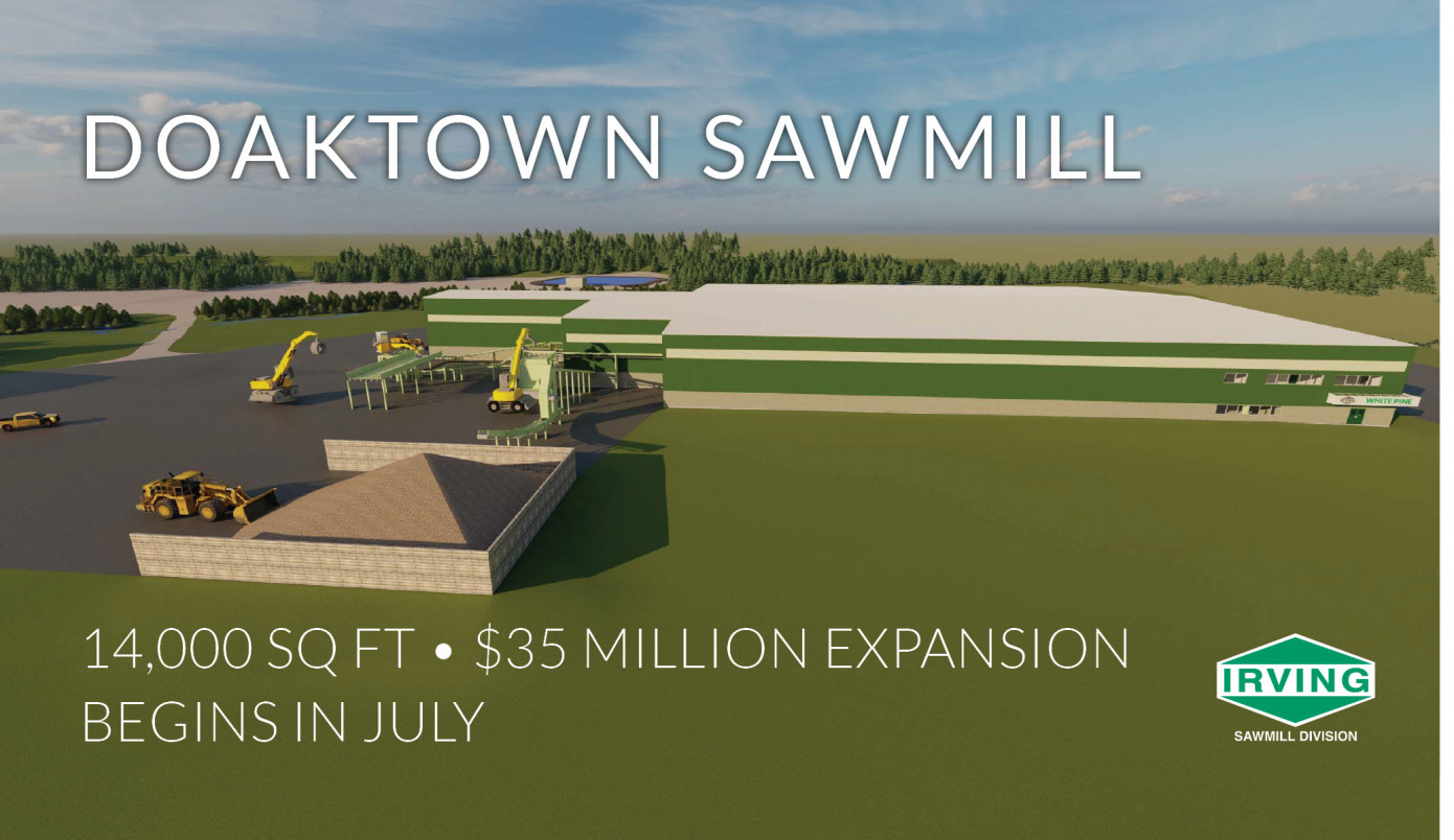 JD Irving to begin modernization and expansion of Doaktown sawmill in July