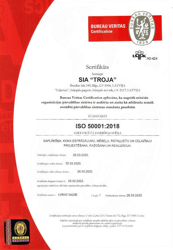 Latvijas Finieris subsidiary Troja implements ISO 50001 energy management system
