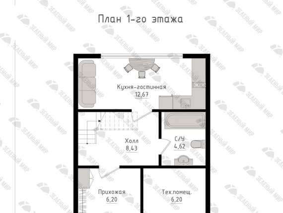 木框架房屋 云杉 - 松 42 m<sup>2</sup>