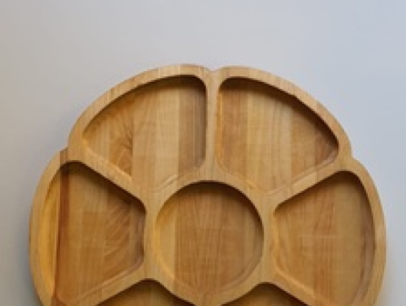 Silver Birch Curly shape Wood Compartment Plate 320 mm x 320 mm x 20 mm