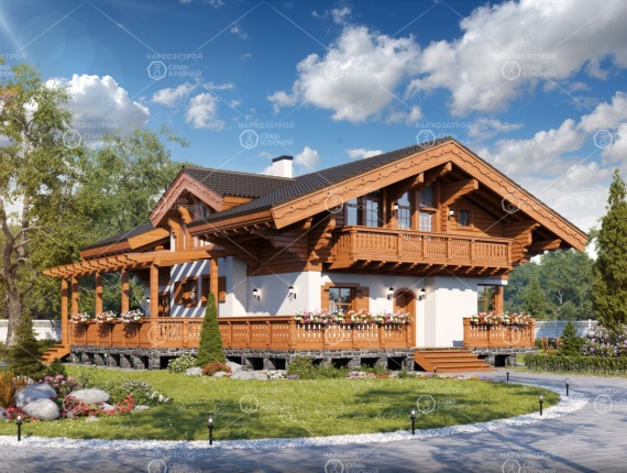 Rumah log bertembok persegi